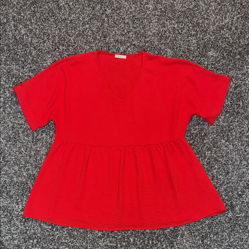 JODIFL Red V-Neck Peplum Tunic